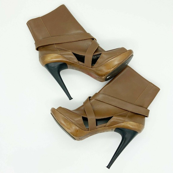 Marni Peep Toe Bootie Stiletto Heel Wrap Buckle - Picture 2 of 10